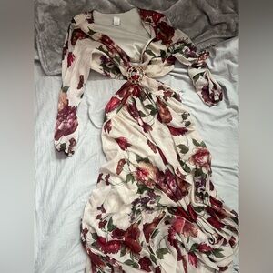 Open side dress with beautiful flowers